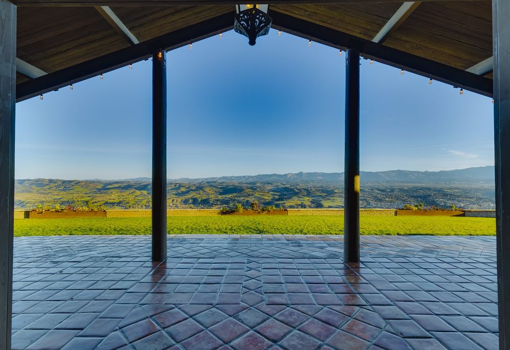 Looking out from the grand room across the infinity pool to the valley.