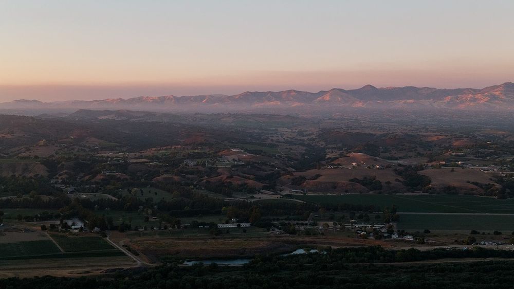The Santa Ynez Valley at dusk, seen from the summit platform.